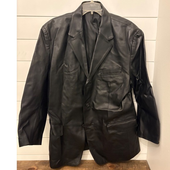 Vintage Mens J. Ferrar Black Genuine Full Length Leather‎ Jacket Size Large
